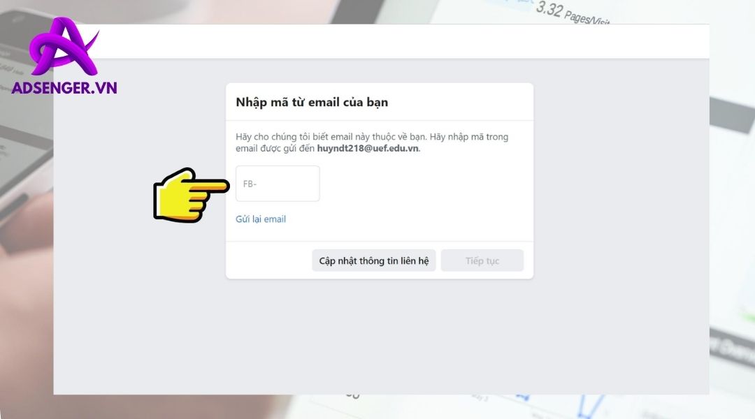 Nhập mã xác thực được gửi qua gmail