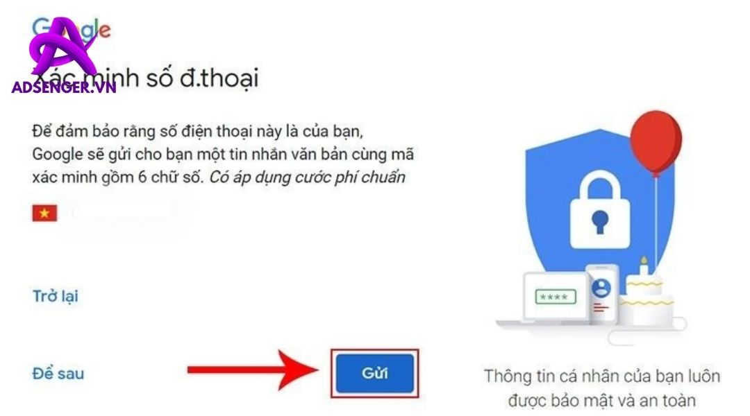 Tiến hành xác minh số điện thoại để lập tài khoản gmail