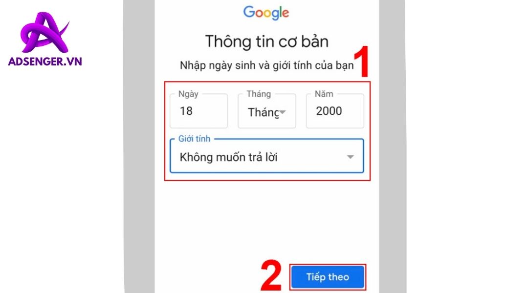 Điền đầy đủ các thông tin cơ bản về ngày sinh và giới tính